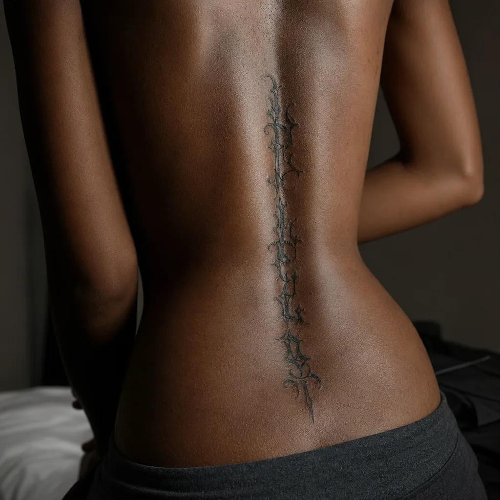 wirbelsäule-tattoo vertikaler gotischer schriftzug