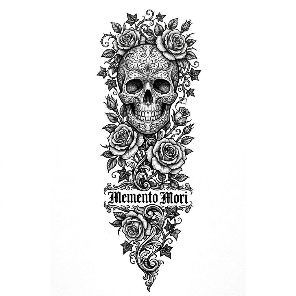 idée tatouage avant-bras crâne et roses
