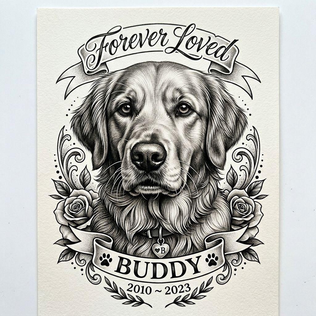 hund-tattoo realistisches hundeportrait
