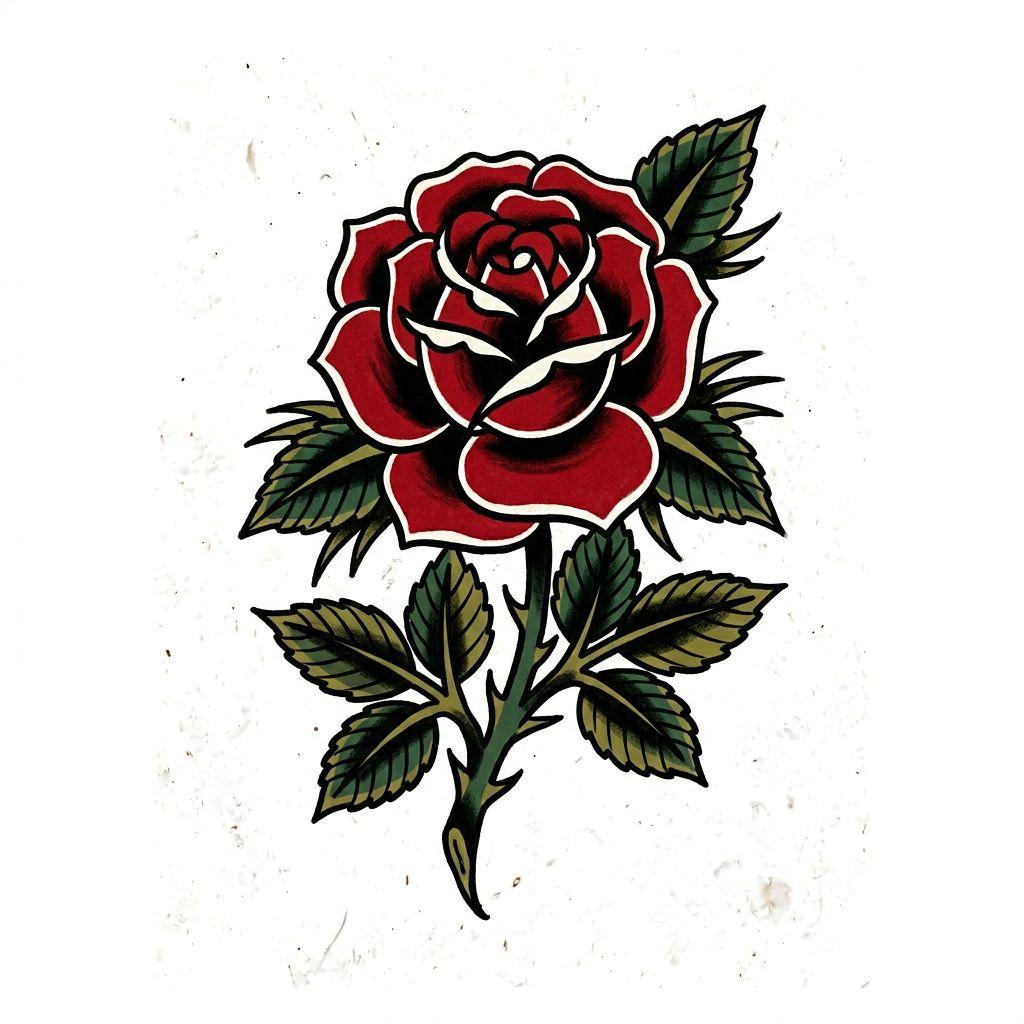 oberschenkel-tattoo old school rose