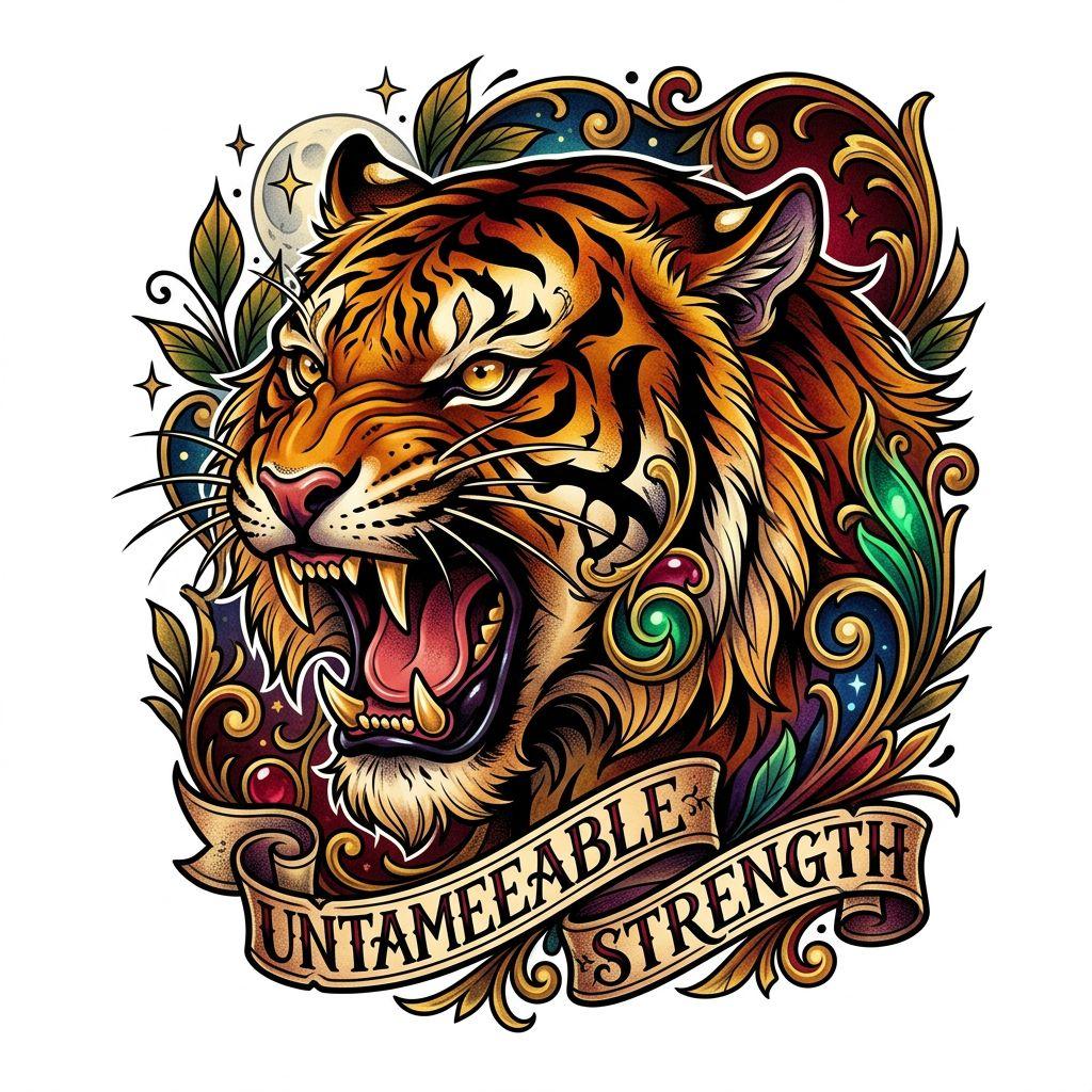 oberschenkel-tattoo neo-traditional tiger