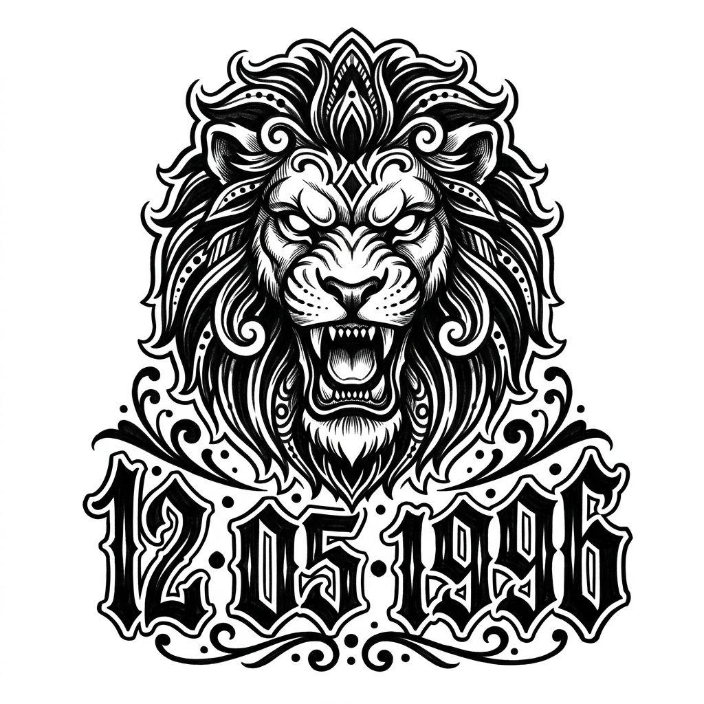 idée tatouage date de naissance date et lion