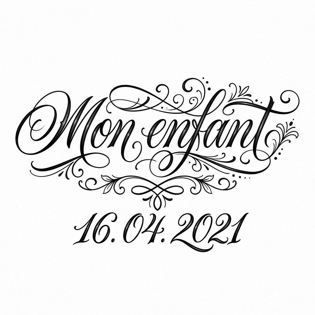 idée tatouage date de naissance manuscrit 'mon enfant'