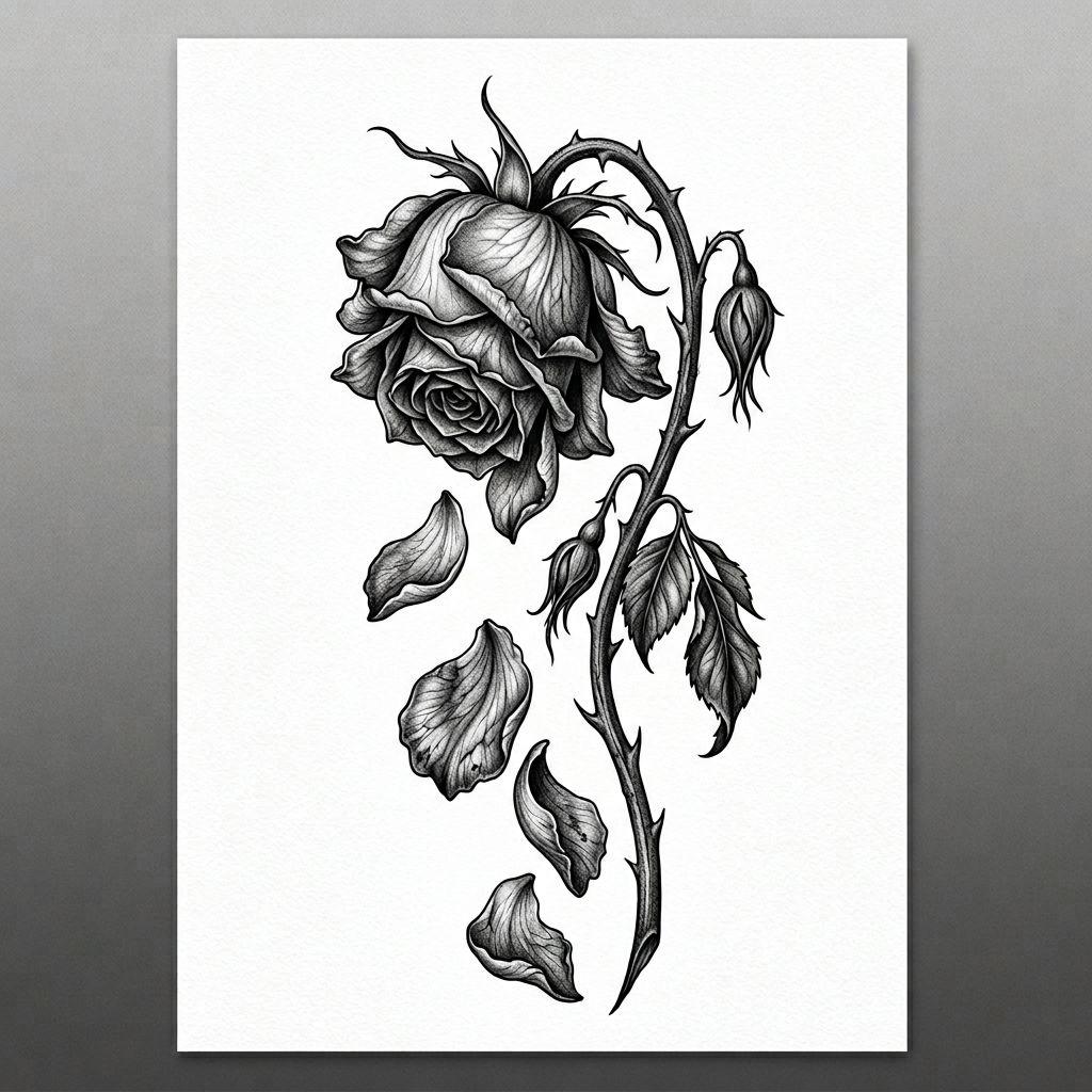 idée tatouage deuil rose mémorielle réaliste