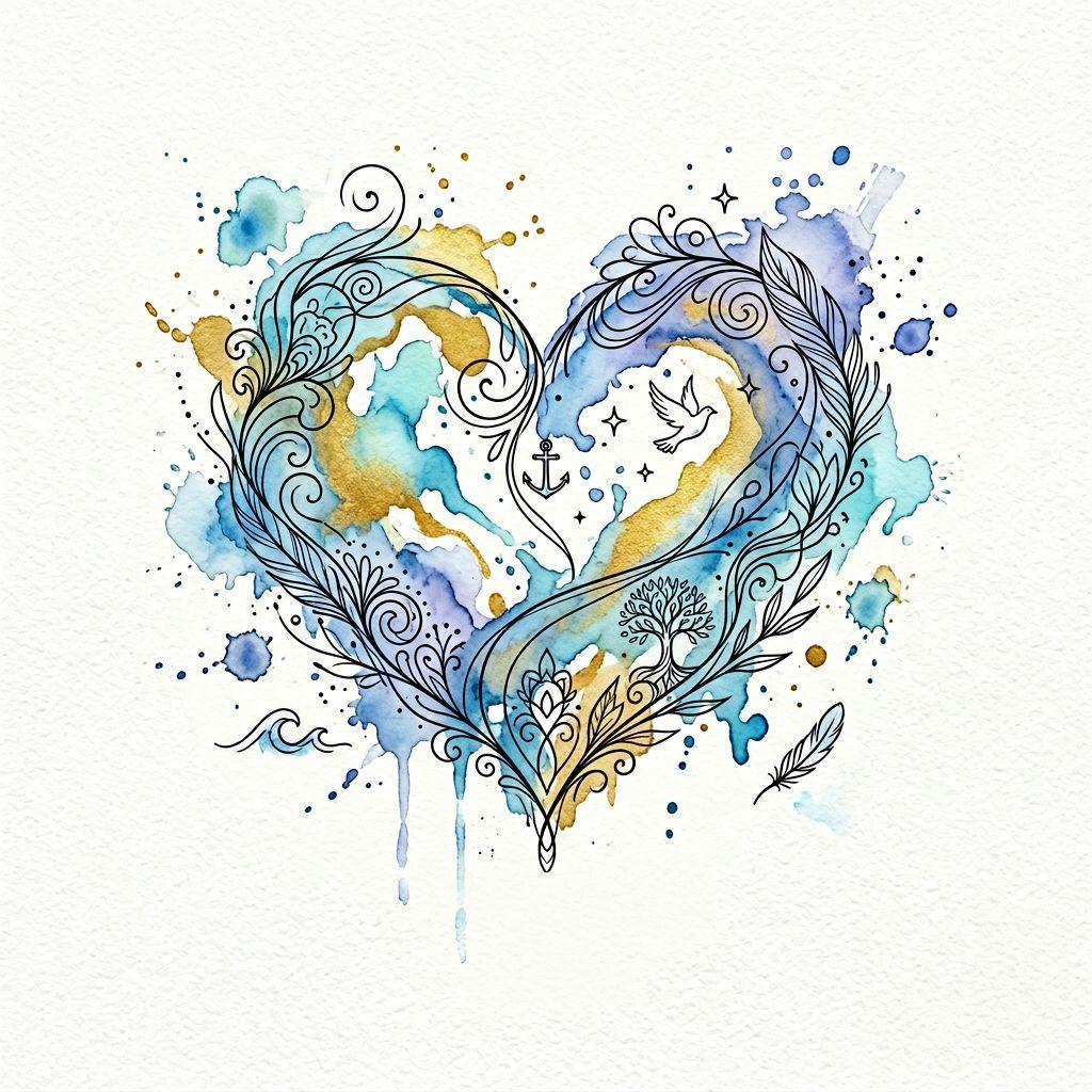 idée tatouage deuil cœur abstrait aquarelle