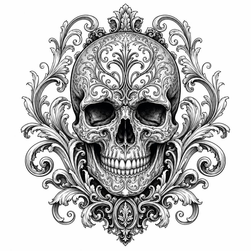 schulter-tattoo barocker totenkopf