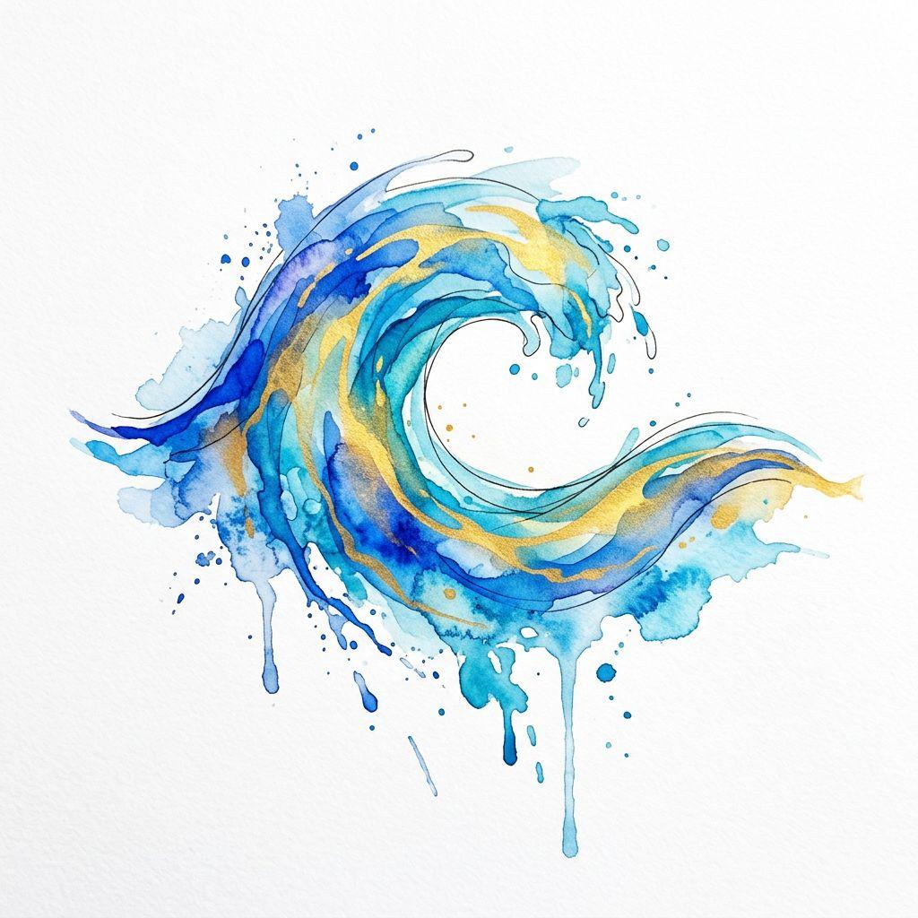 schulter-tattoo blaue watercolor-welle