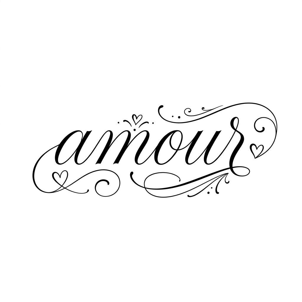 herz-tattoo schriftzug "amour" in kursiv