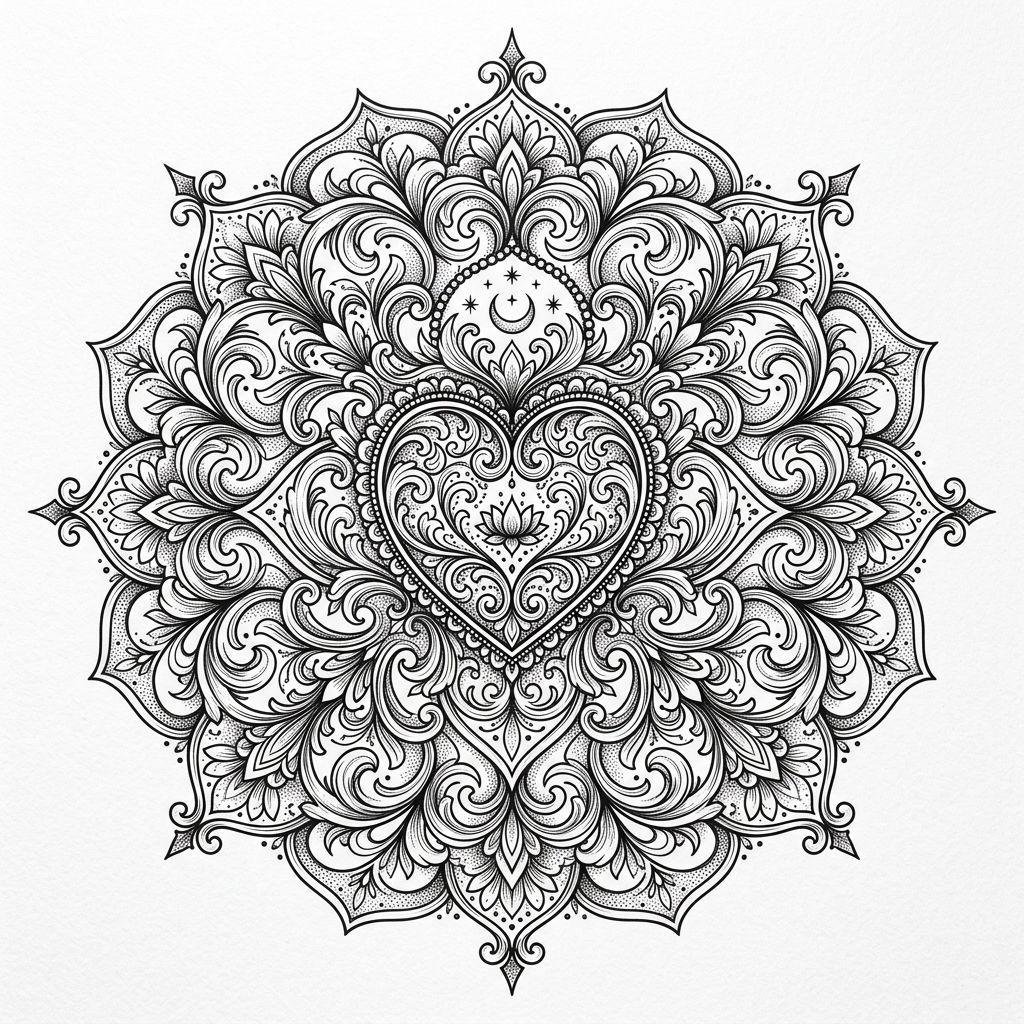herz-tattoo mandala-herz ornamental