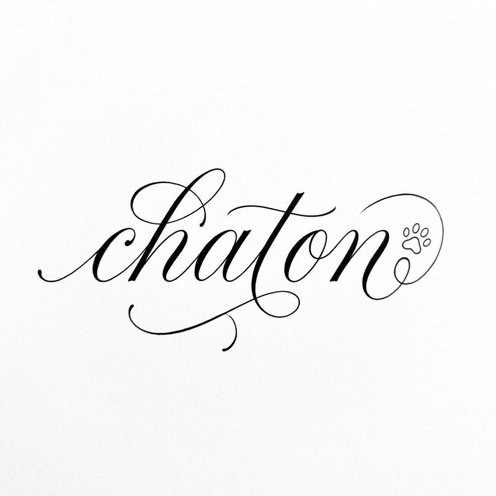 katze-tattoo lettering kätzchen in schreibschrift