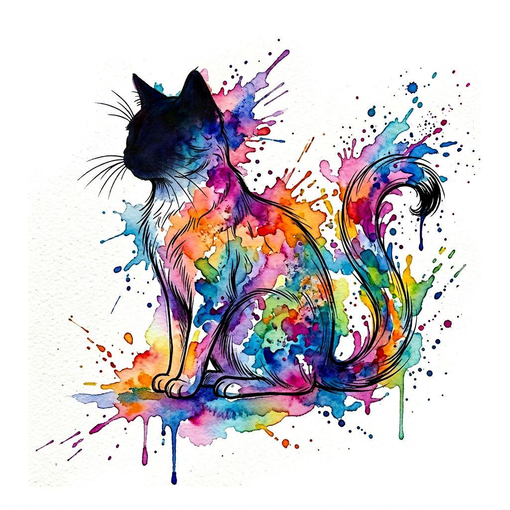 katze-tattoo katze im watercolor-splash