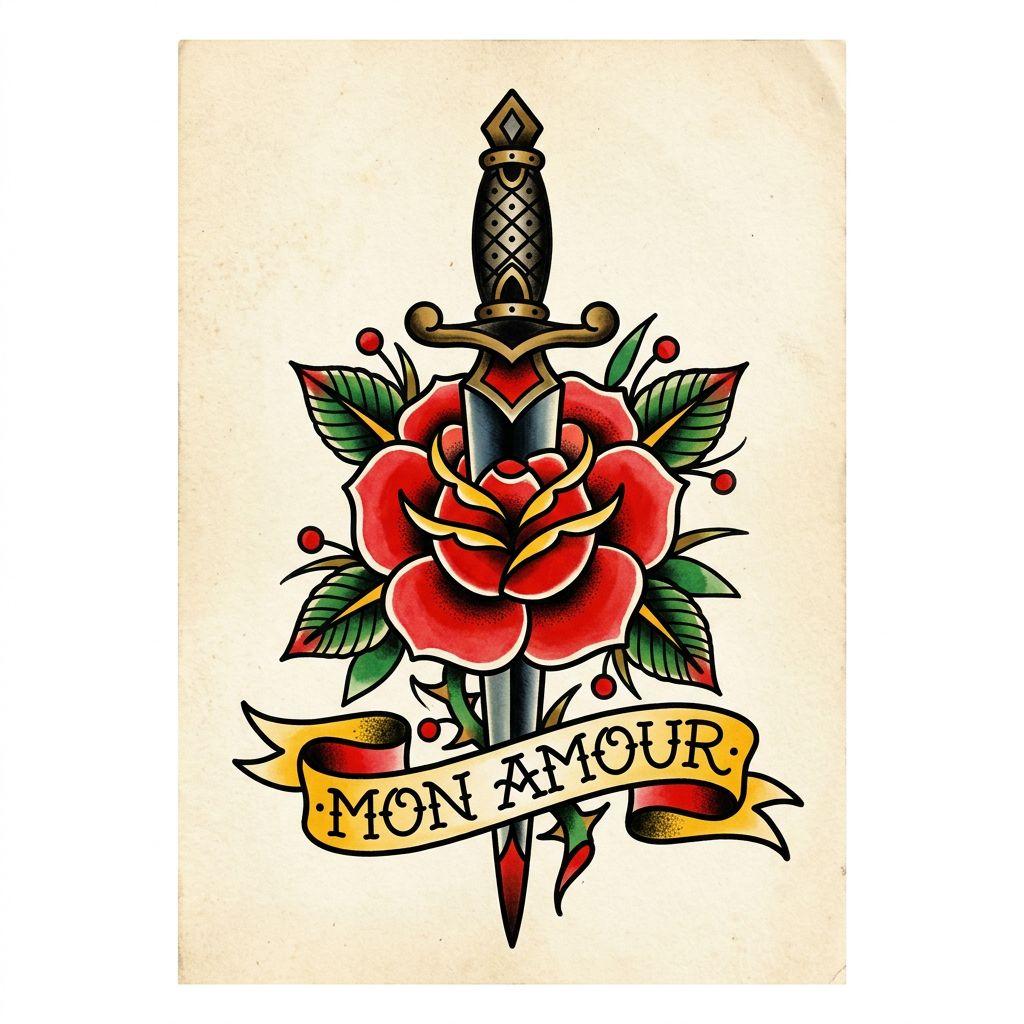 idée tatouage main main old school dague