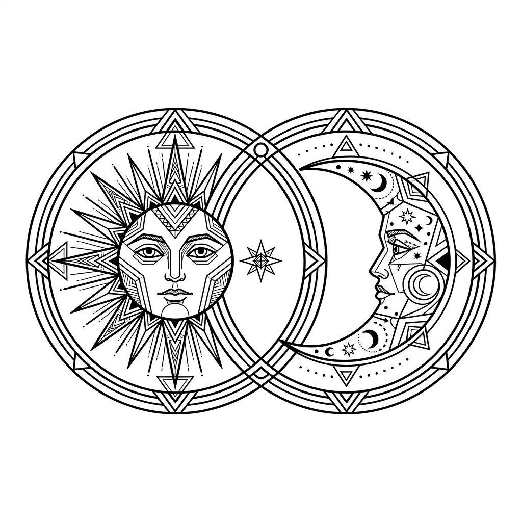 paar-tattoo sonne und mond geometrisch