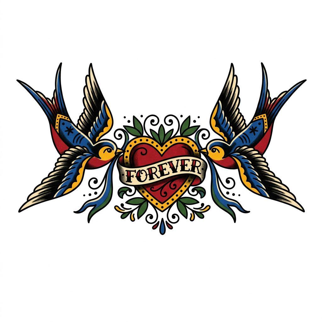 paar-tattoo schwalben old school