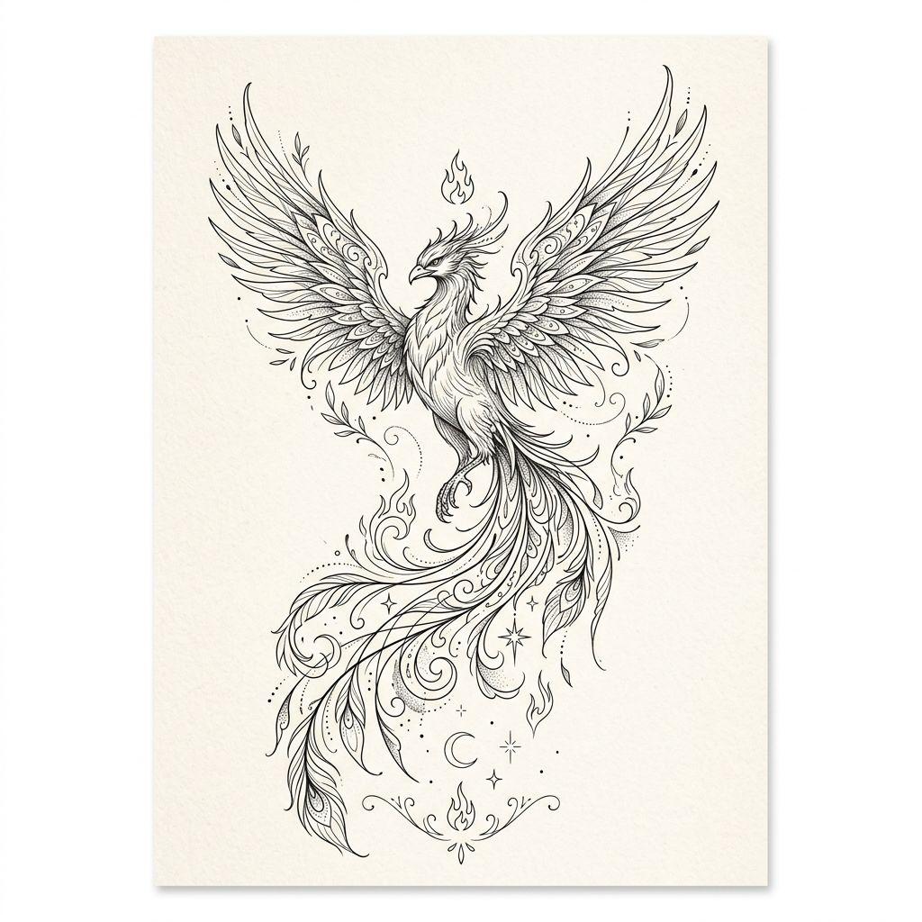 phoenix-tattoo phoenix fineline aufsteigend