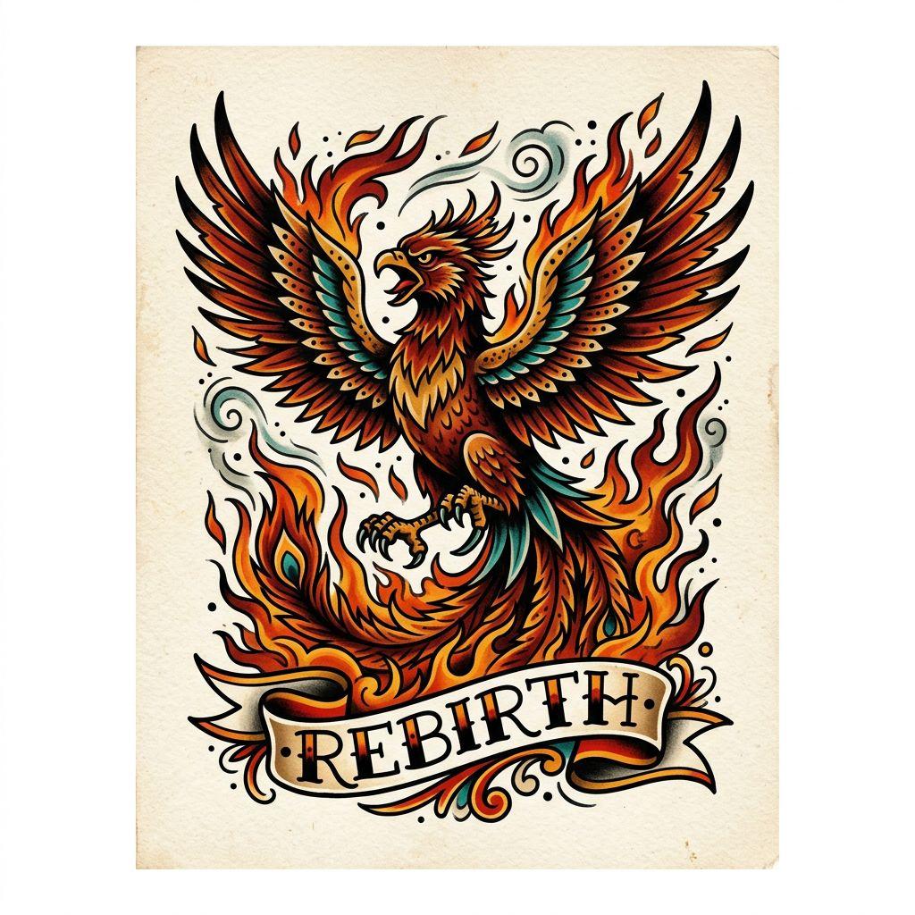 phoenix-tattoo phoenix old school flammend