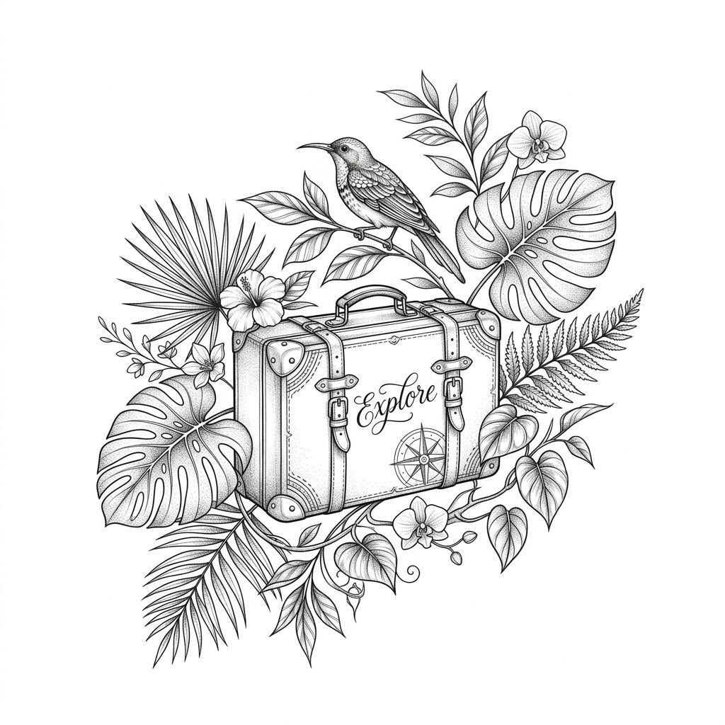 reise-tattoo tropischer zweig floral