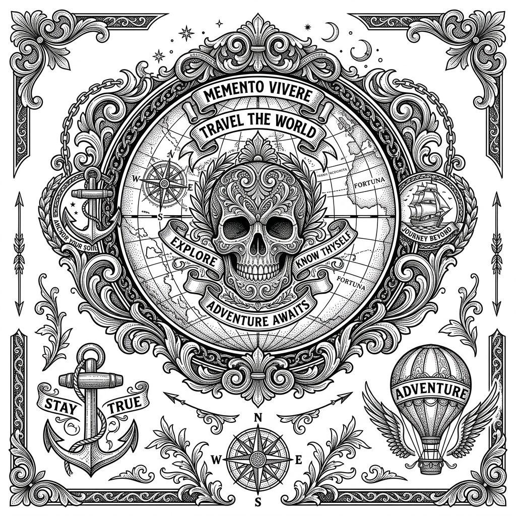 reise-tattoo globus und totenkopf