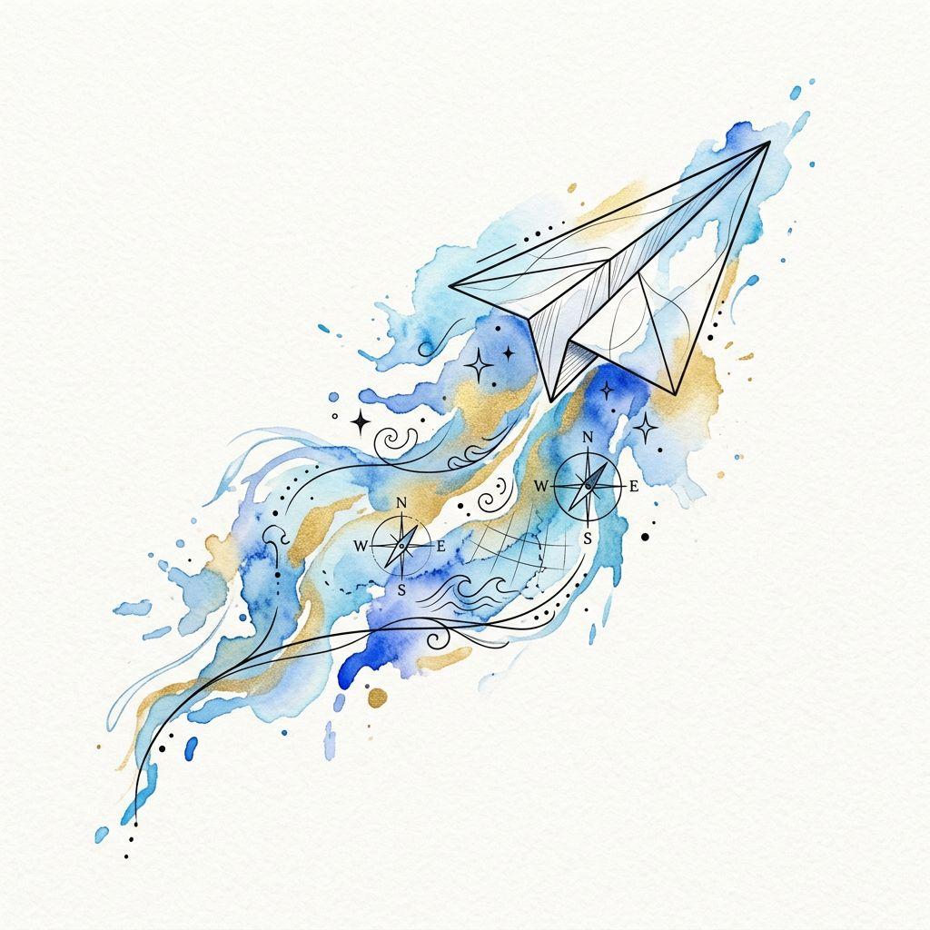 reise-tattoo flugzeug watercolor