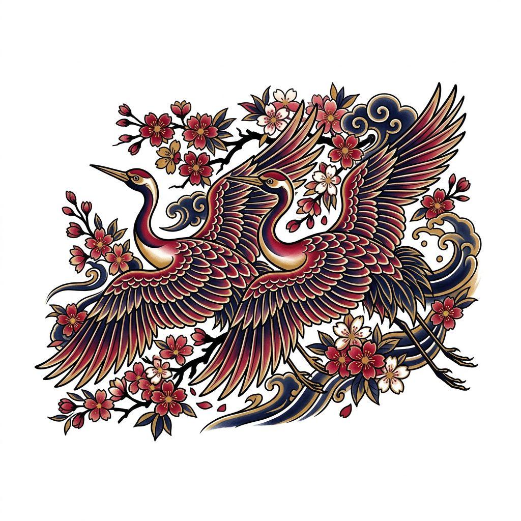 schwester-tattoo japanische kraniche schwestern