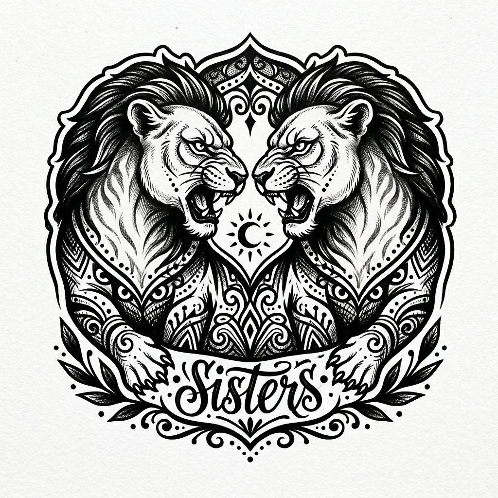 schwester-tattoo löwinnen schwestern blackwork