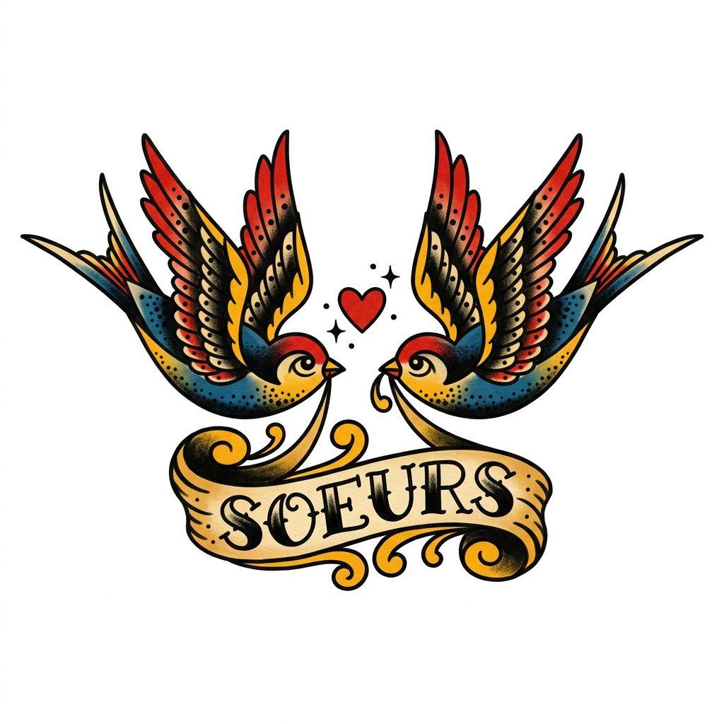 idée tatouage sœurs hirondelles old school