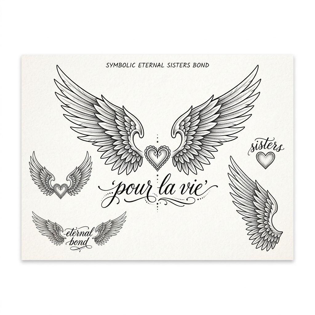 idée tatouage sœurs ailes d'ange 'pour la vie'