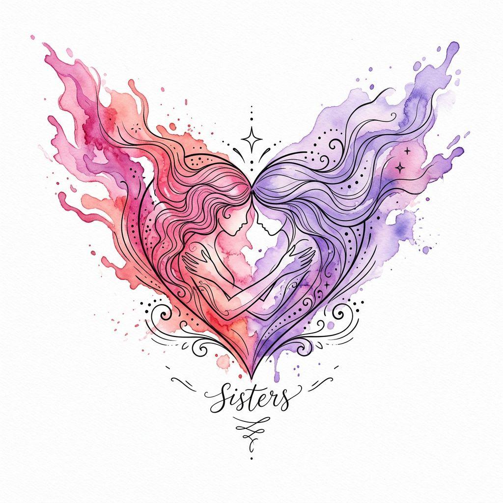idée tatouage sœurs aquarelle sœurs