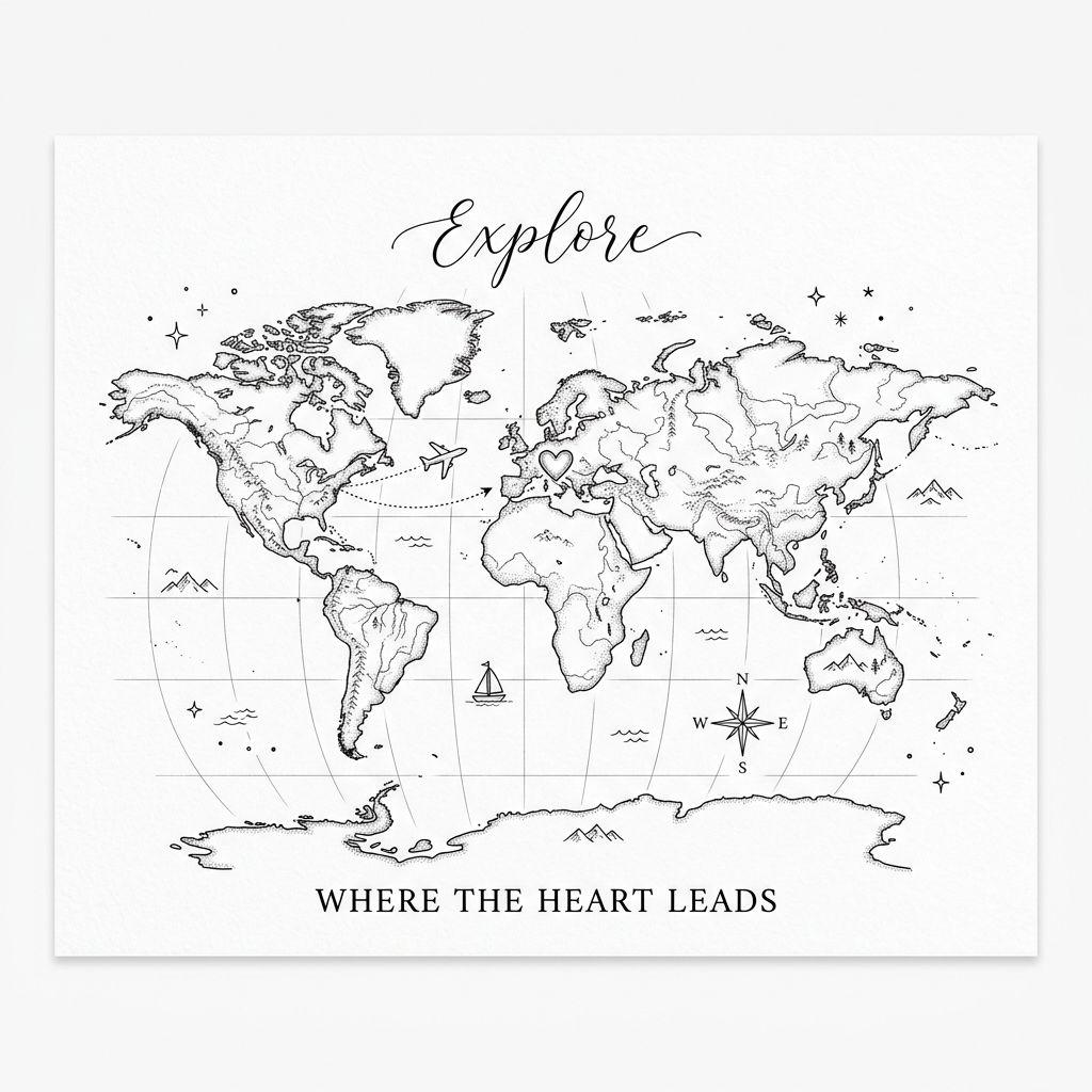 idée tatouage voyage carte du monde fine line