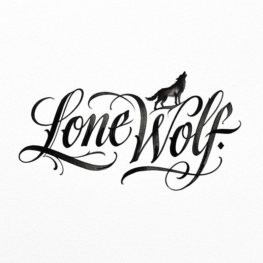 wolf-tattoo lettering 'lone wolf'
