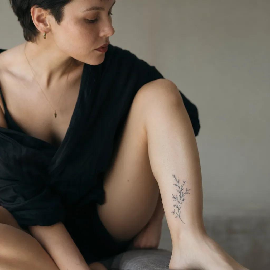 idée tatouage cheville branche florale