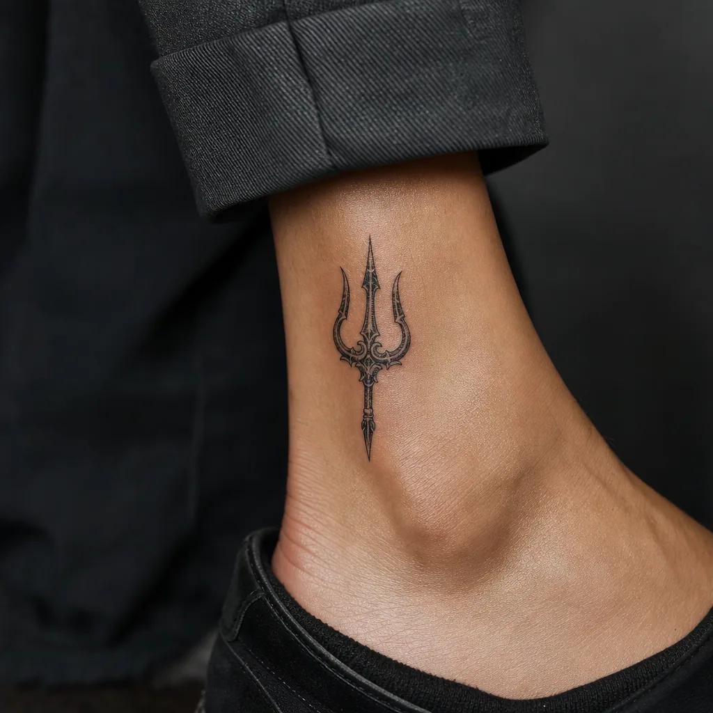 idée tatouage cheville trident mythologique