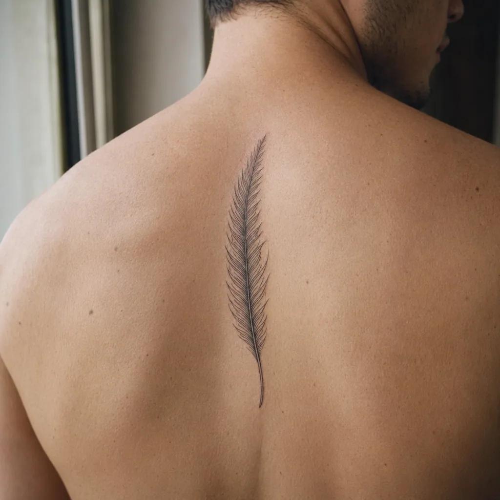 Plume fine-line sur le haut du dos