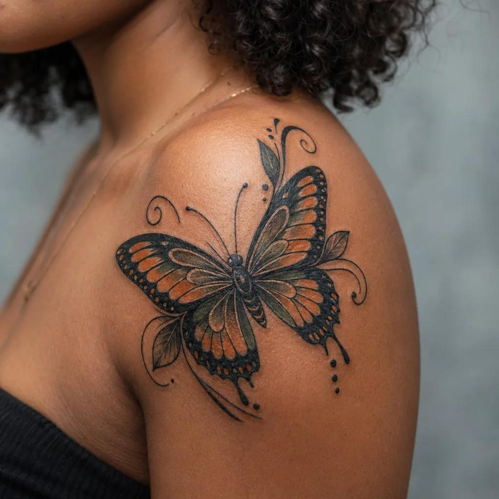 idée tatouage femme papillon néo-traditionnel