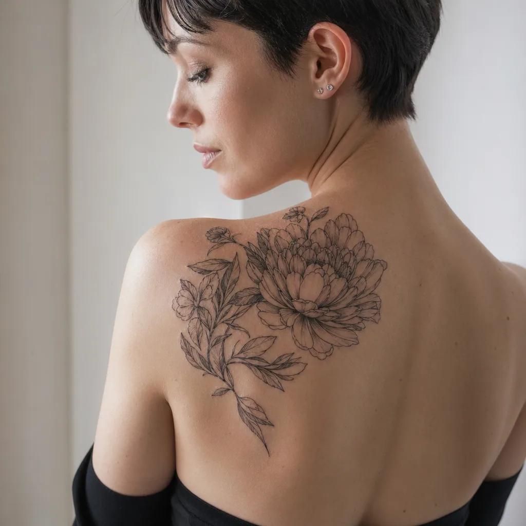 idée tatouage femme pivoine florale