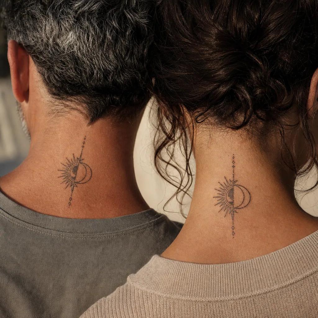 idée tatouage frère et sœur soleil et lune géométriques