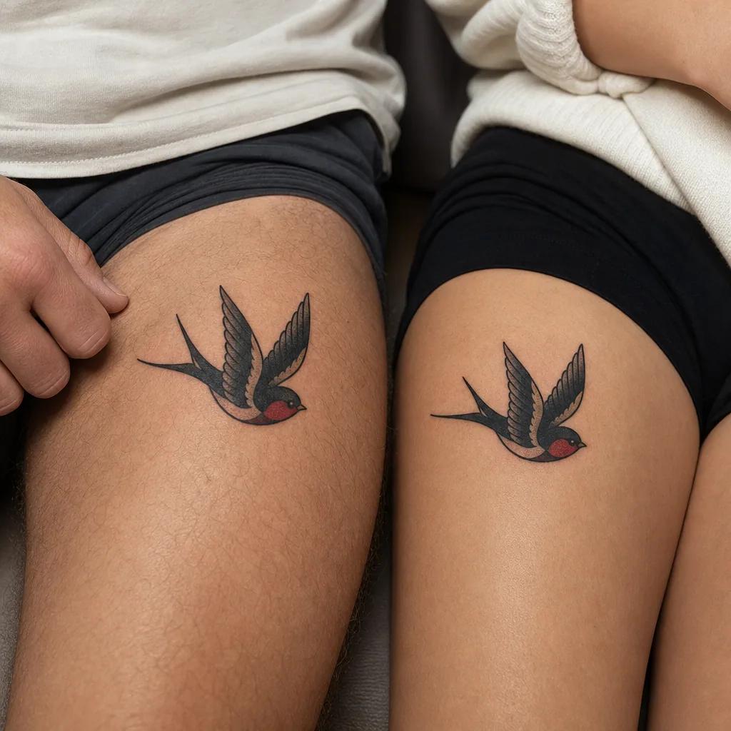 idée tatouage frère et sœur hirondelles old school