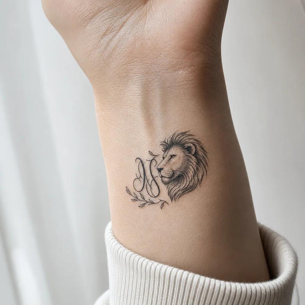idée tatouage initiales famille initiales et lion