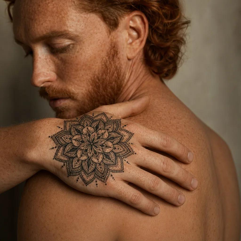 idée tatouage main main mandala ornemental