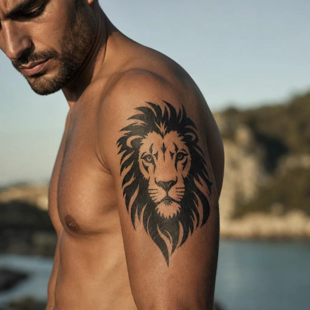 mann-tattoo blackwork-löwe