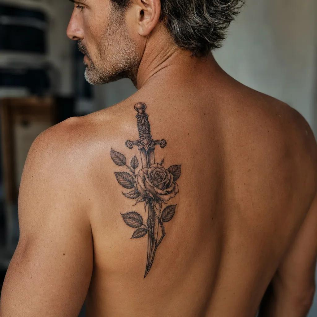 mann-tattoo rose und dolch