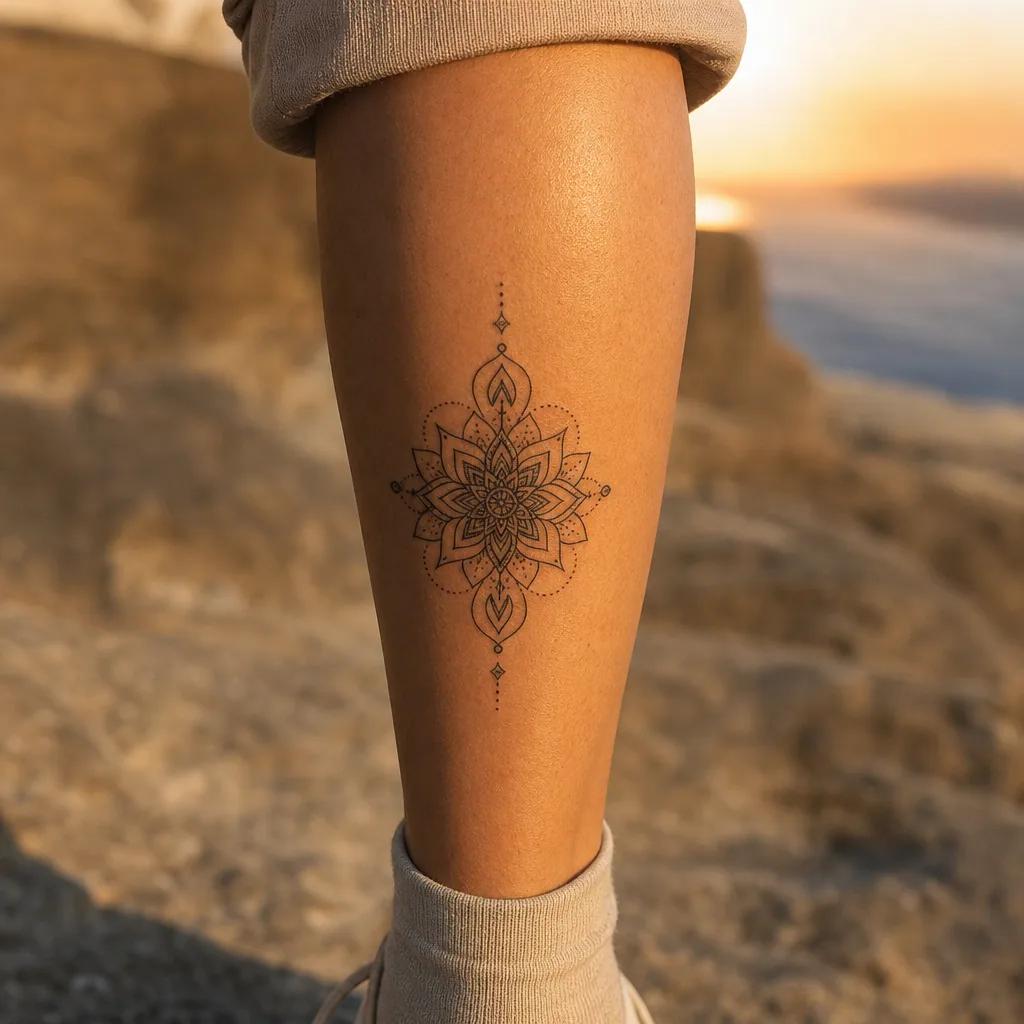 idée tatouage mollet mandala géométrique