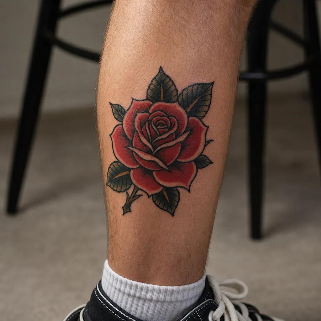 idée tatouage mollet rose old school