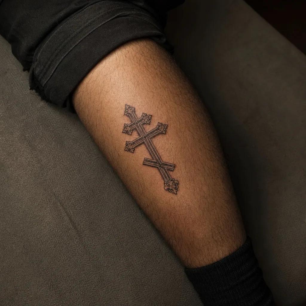 idée tatouage mollet croix orthodoxe