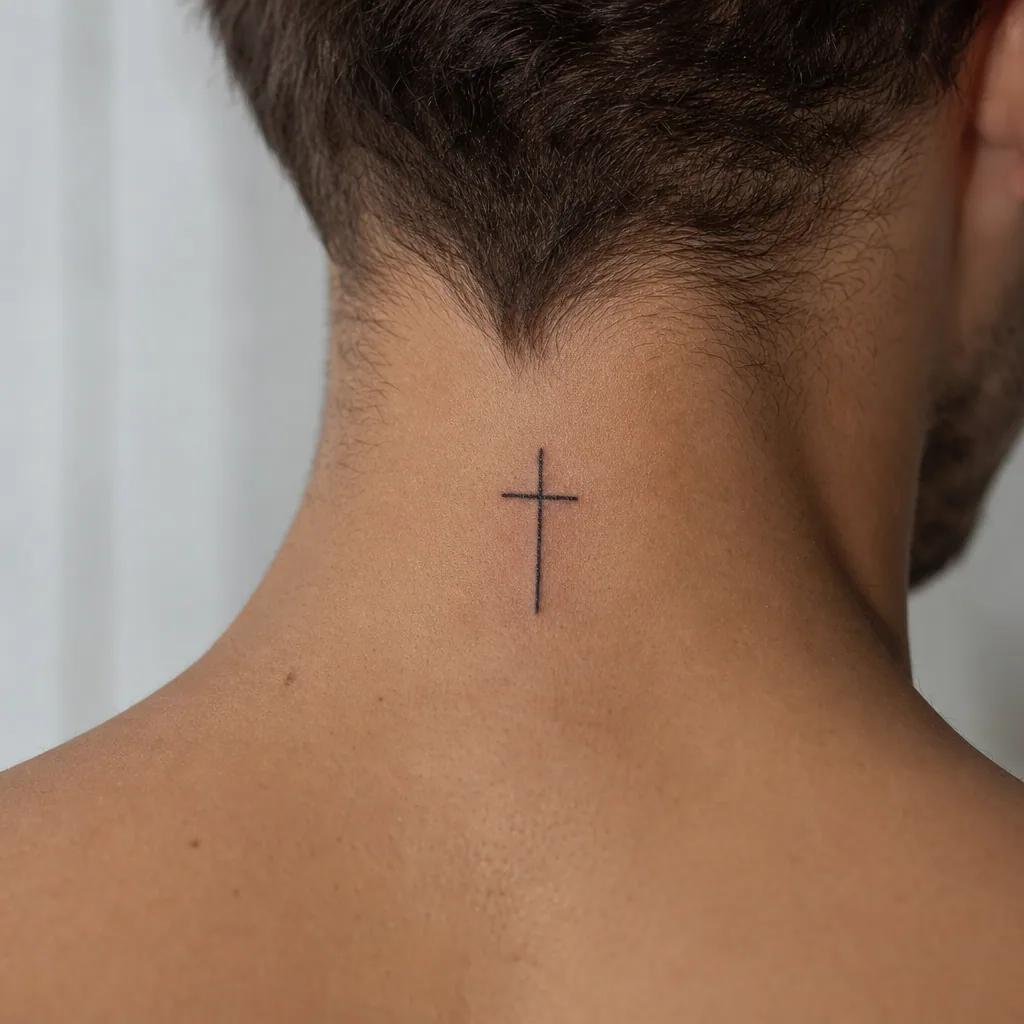 idée tatouage nuque croix minimaliste