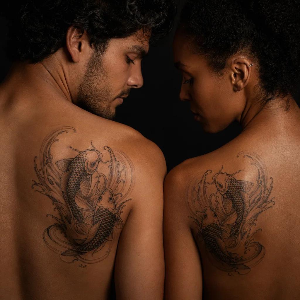 paar-tattoo koi-karpfen als paar