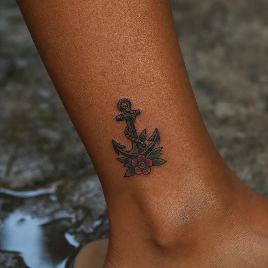 idée tatouage petit ancre néo-traditionnelle compacte