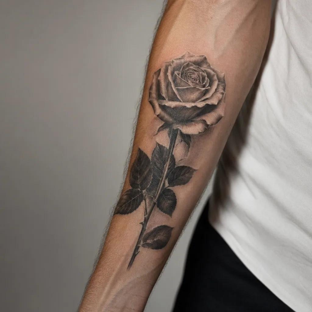 unterarm-tattoo realistische rose, Foto auf echter Haut