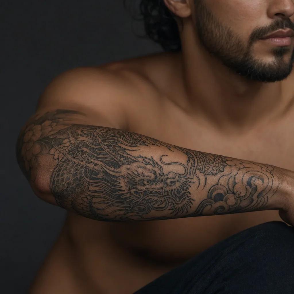 unterarm-tattoo japanischer drache, Foto auf echter Haut