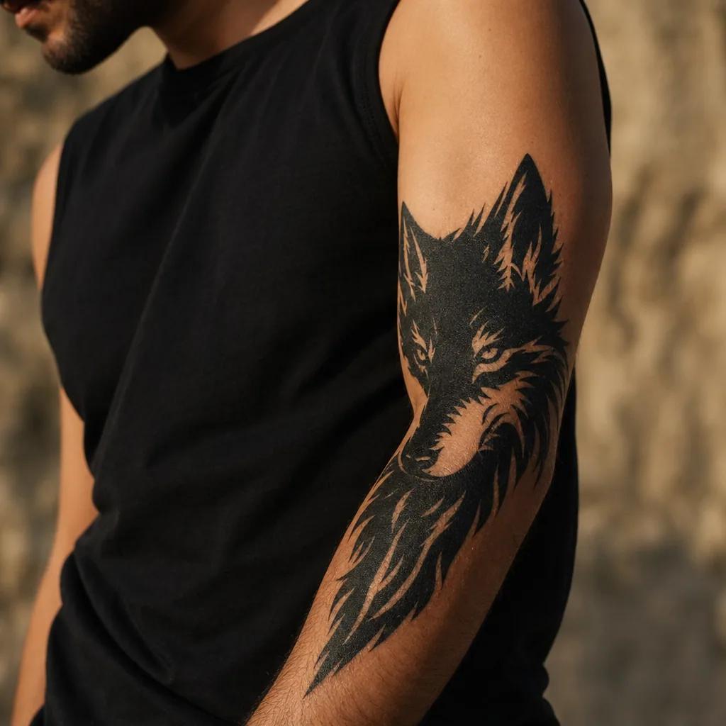 unterarm mann-tattoo blackwork-wolf